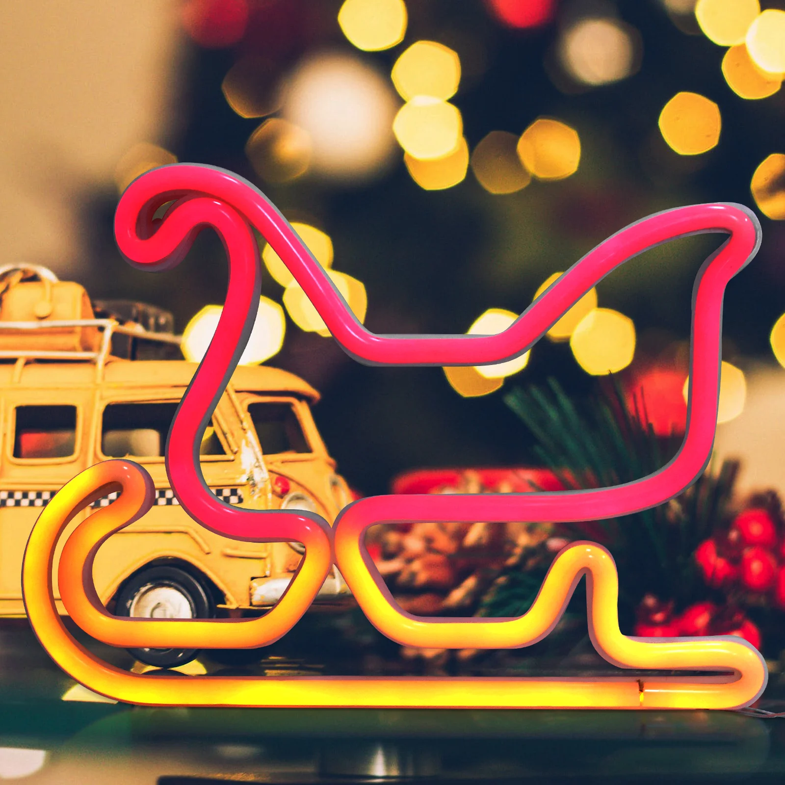

Neon Sled LED Lamp Christmas Decor Unique Xmas Craft Festival Light Room Lamps Stable nament Photo Props Desktop