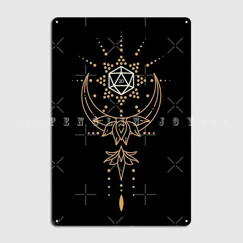 Sacred Geometry Lotus Polyhedral D20 Dice Poster Metal Plaque Wall Cave Home Personalized Plaques Tin Sign Posters