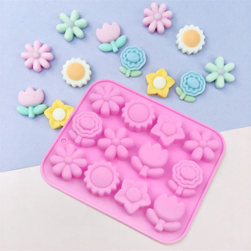 Rose Silicone Mold Flower Leaves Cake Decorating Tools Sunflower Bows Candy Ice Cube Tray Cupcake Topper Kitchen Accessories