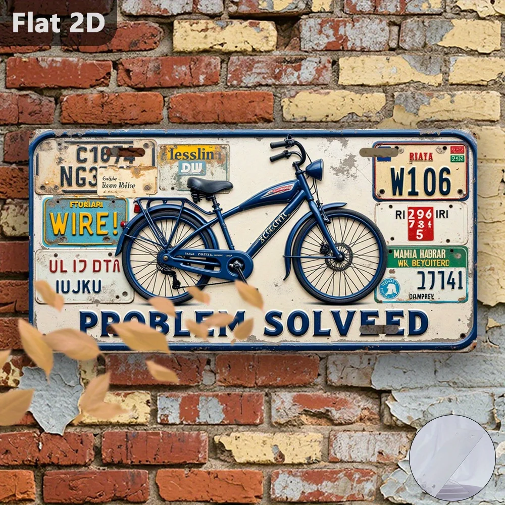 2D Flat, 1pc,Vintage Tin Sign, Decorative Plaque & Statues (30x15cm), Vintage Bicycle,