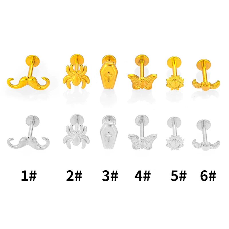 1 PC Lip Piercing Jewelry Surgical Steel Internally Threaded Spider Butterfly Labret Piercing Jewelry
