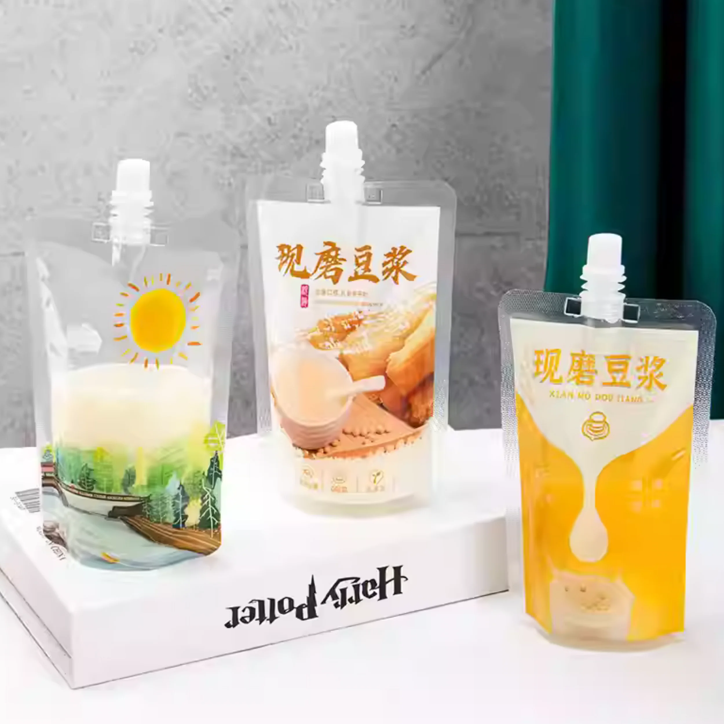 Disposable Transparent Plastic Bag with Suction Mouth Independent Logo Printing for Milk Tea Juice Beverage And Food Packaging