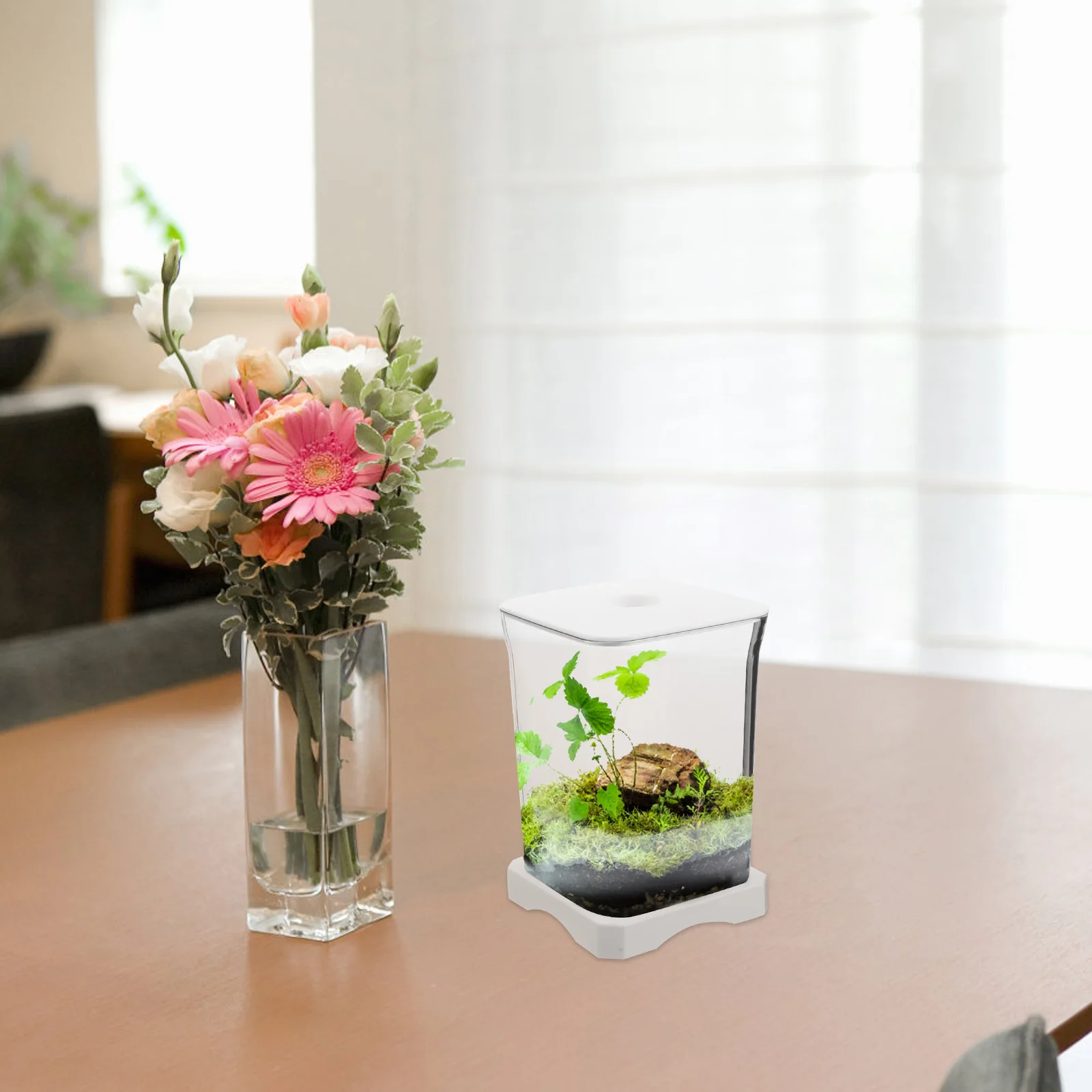 

Desktop Eco Aquarium Small Betta Fish Tank Plastic Clear Office Tabletop Aquarium Bowl Ornamental Fish Habitat