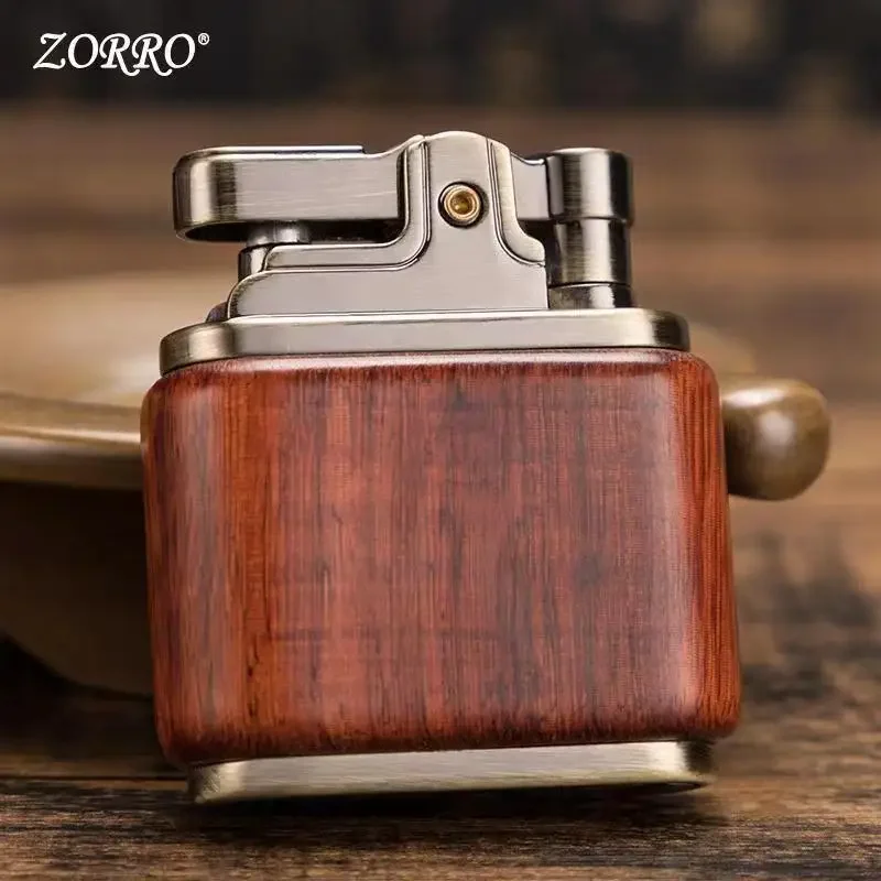 Zorro Pure Copper Kerosene Lighter Retro Nostalgic Handmade Wood Shell Grinding Wheel Lighter Cigarette Accessories Men\'s Gift