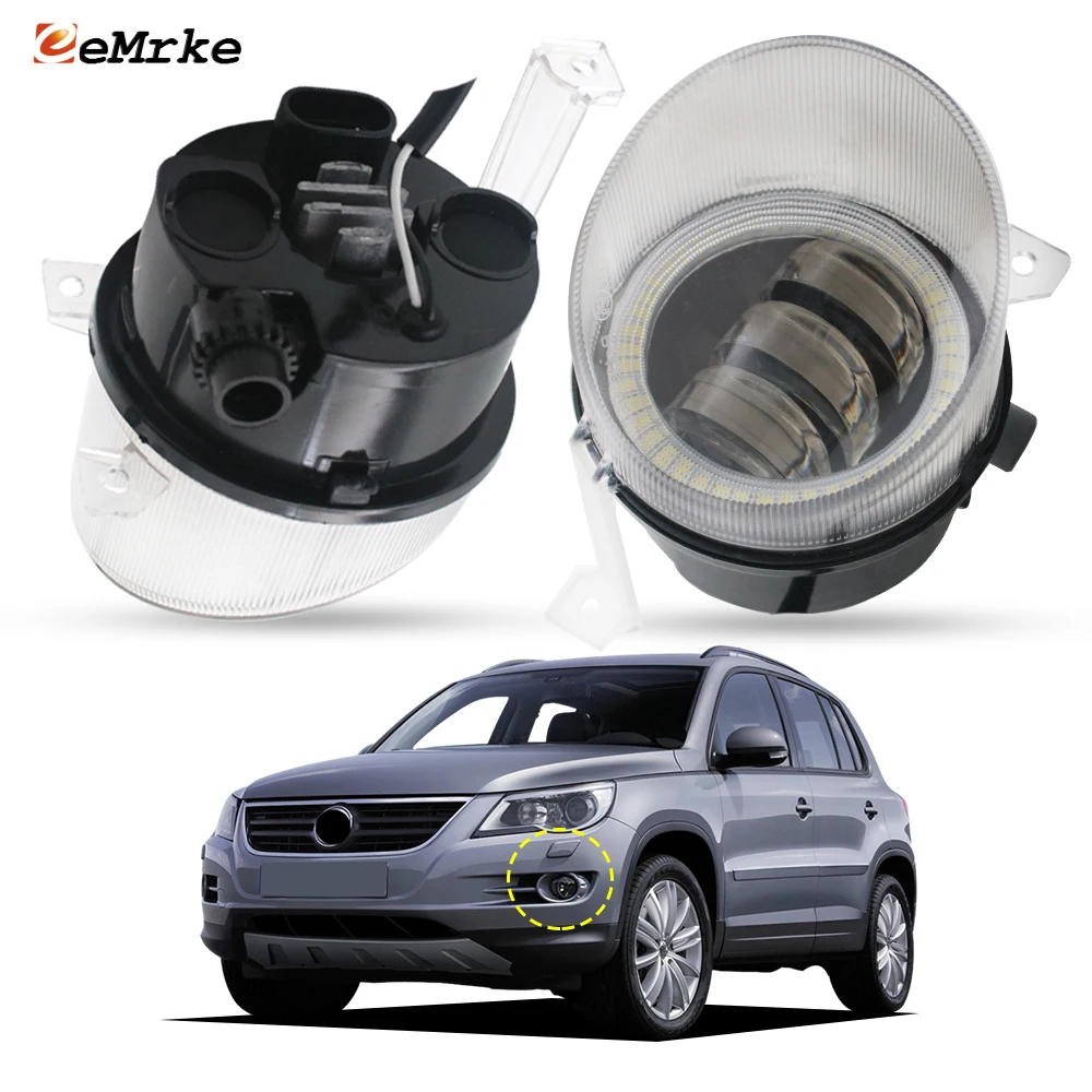 

Светодиодные противотуманные фары для Volkswagen VW Tiguan 2008 2009 2010 2011, линза Angel Eye DRL, противотуманные фары дальнего света 9006, левый и правый