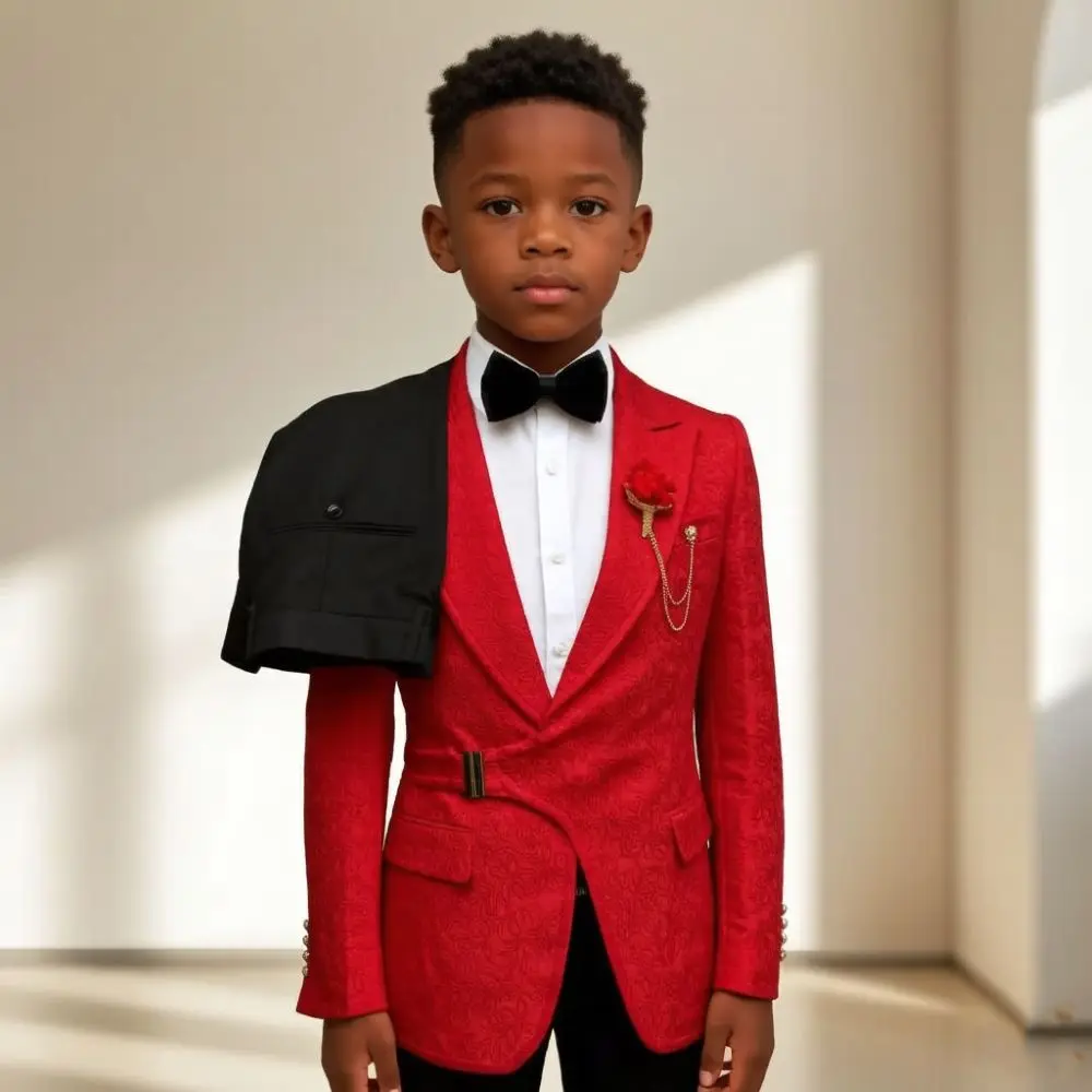 Boy Suits Floral 2 Pieces Slim Fit Wedding Mix Match Child Suit Unique Irregular Waist Metal Buckle Matching White Romantic Page