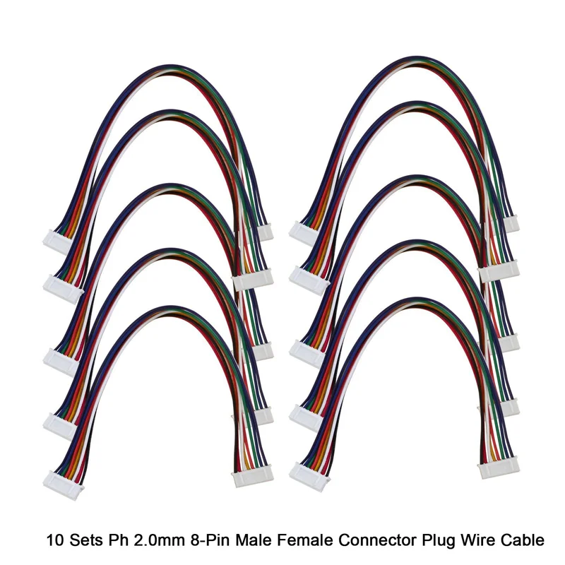 L52A-10 세트 Ph 2.0mm 8핀 남성 여성 커넥터 플러그 와이어 케이블 20cm 300V 동일 방향 이중 단자 라인 예비 부품