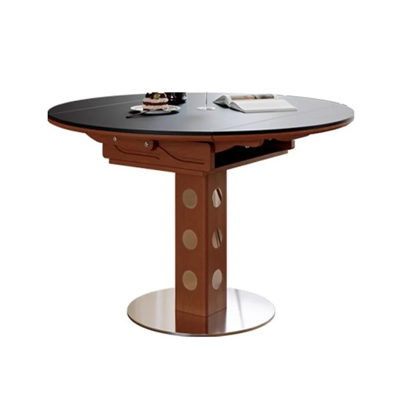 slab dining table retractable household solid wood square and round variable table retro multi-purpose folding table
