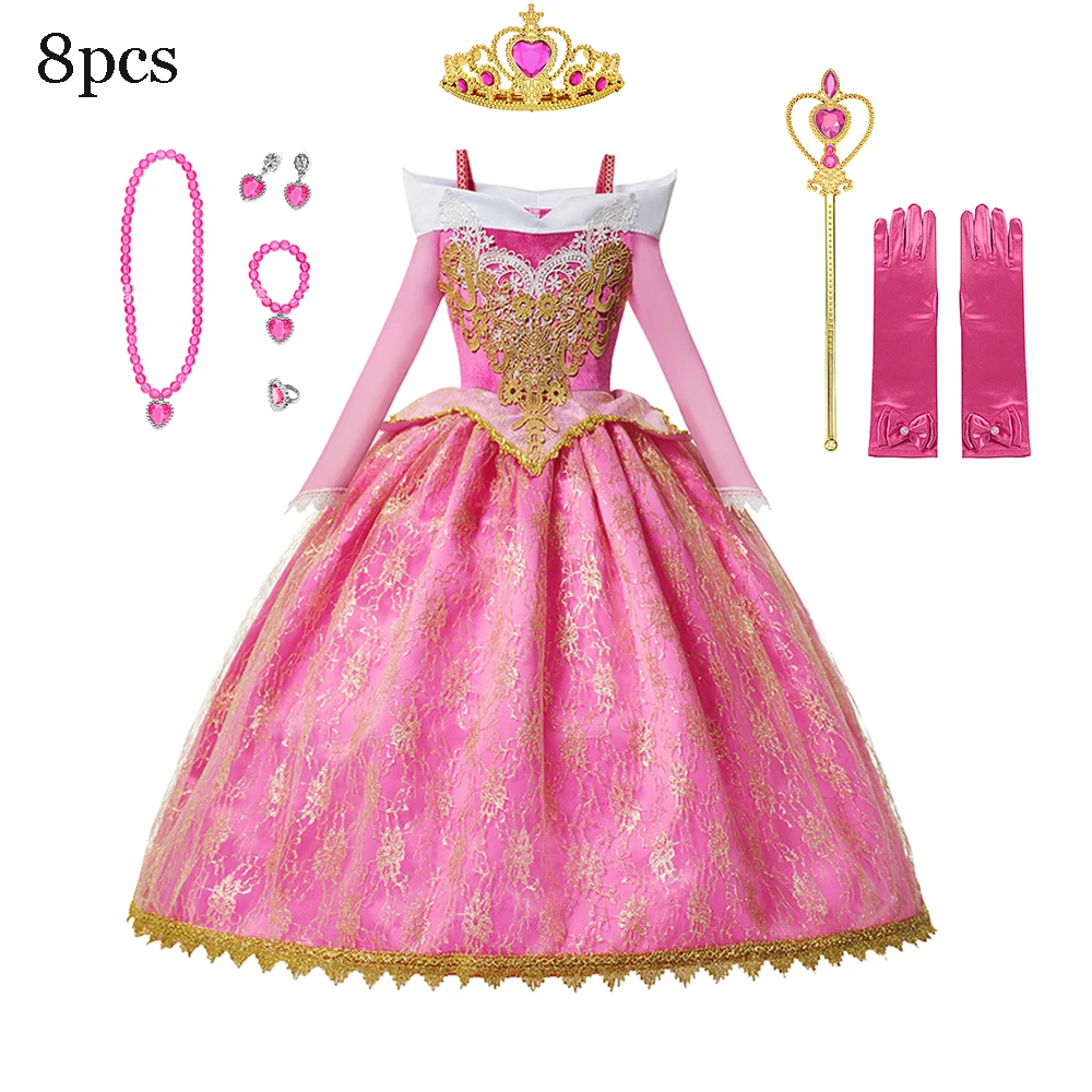 Disney Sleep Beauty Aurora Princess Girl Costume Kids Girl Luxury Birthday Party Rapunzel Frozen Halloween Party Cosplay Outfits