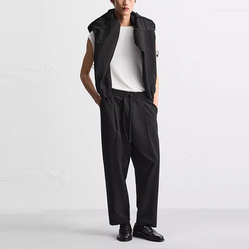 

Faionable Cool Feeling Bubble Cloth Loose Fit Casual Pants for Men Summer 2025 Z Brand Straight Leg Elastic Waist