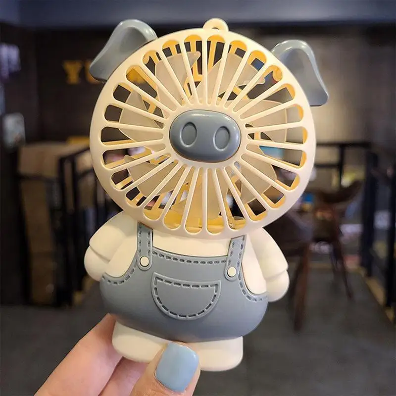 Handheld Fan Mini Cute Pig Personal Fan With Rechargeable Battery And Lights Cartoon Portable Fan With 2 Speed Level For Women