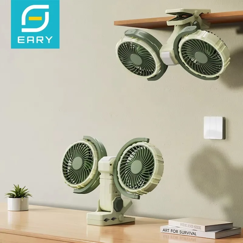 

Eary 4000mAh Dual Head Clip Fan 3 Speeds Strong Airflow Rechargeable USB Desk Fan 360°Rotation Double Heads Personal Cooling Fan