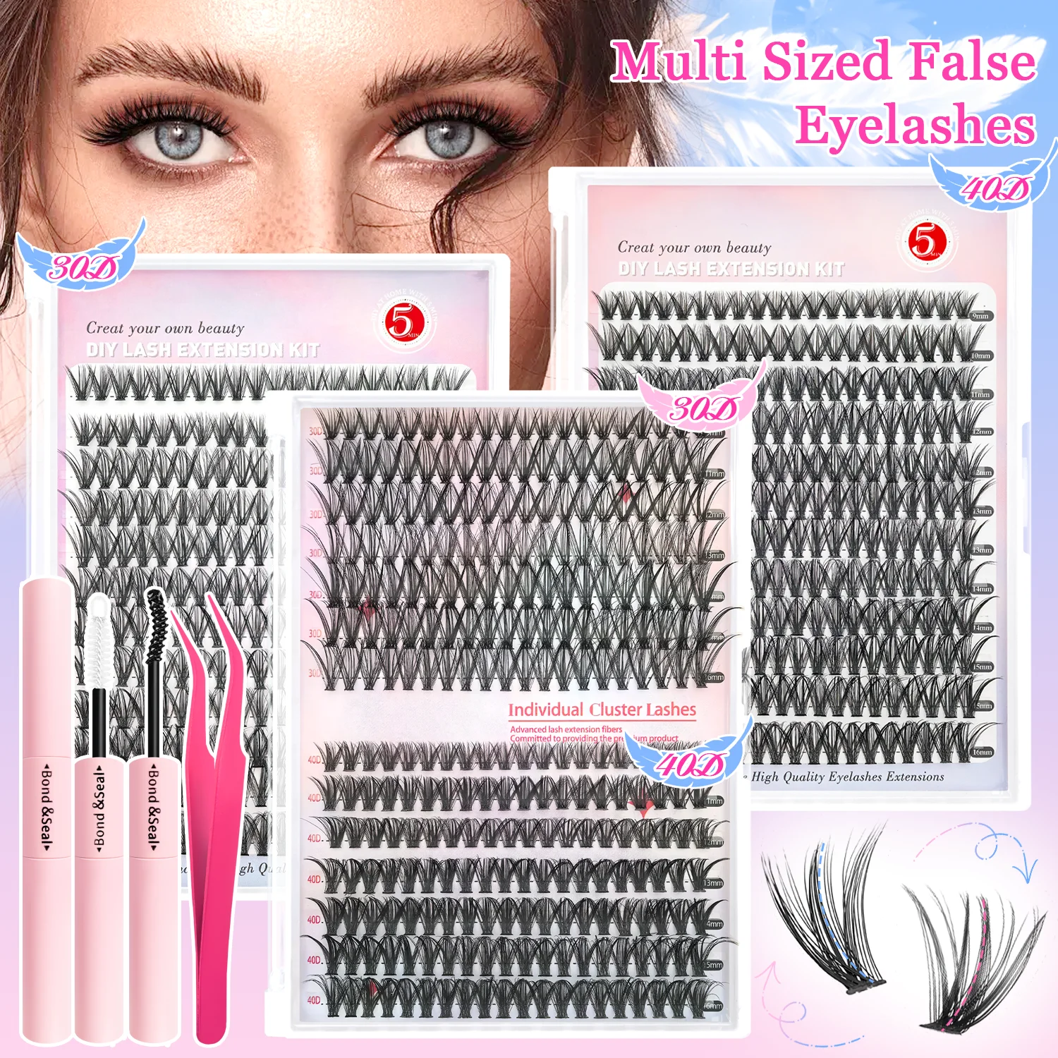 ナチュラルメイクの必需品！ 30D-40D 密度 240/280 クラスターつけまつげセット、毎日の通勤用メイクツールセット