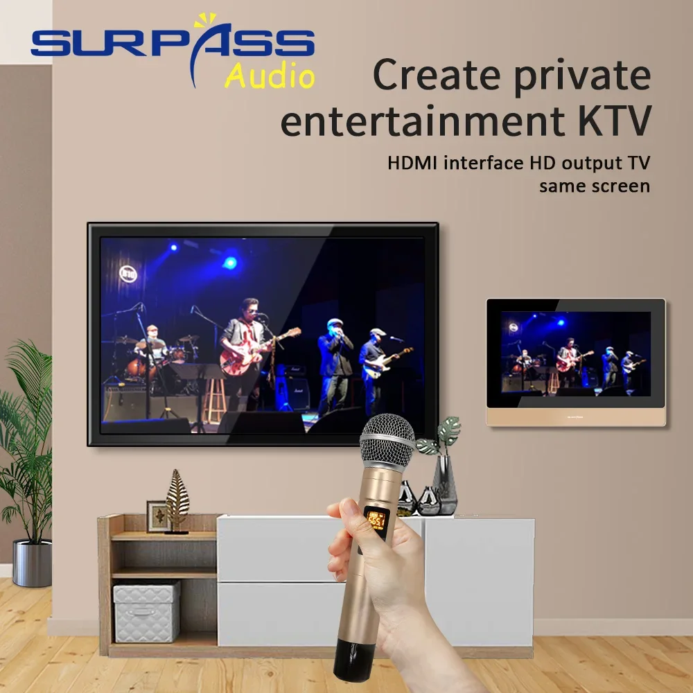 

2026 Smart Home Cinema Music Center Audio Sound Karaoke System Touch Screen In Wall Audio Android Amplifier With Microphone Spea