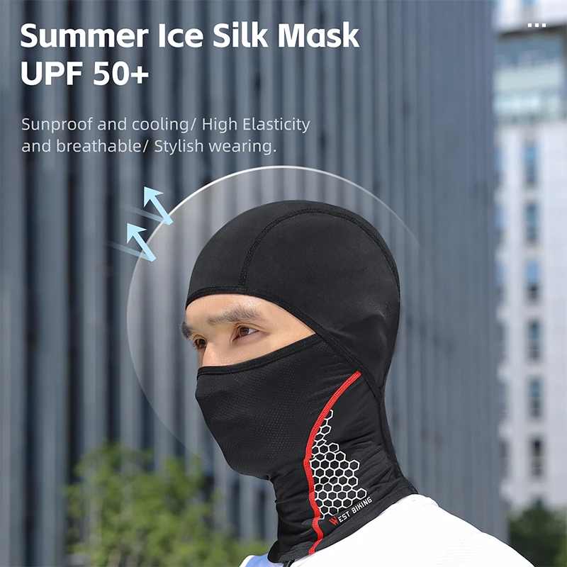 WEST BIKING Summer Balaclava Motorcycle Mask Ice Silk Breathable E-bike Cycling Hood Full Face Sun Protection Headgear Cap