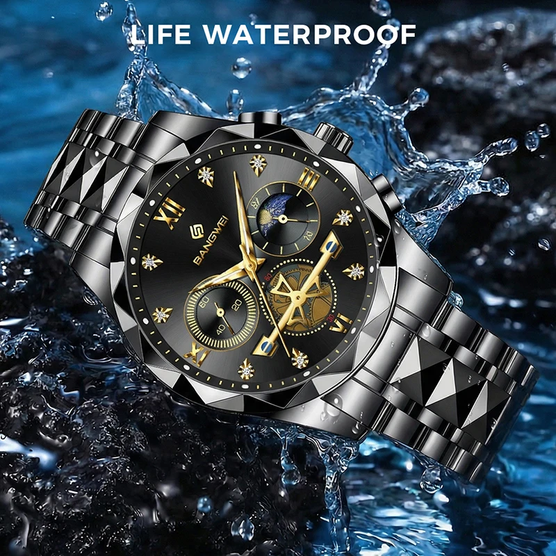 BANGWEI New Mens Watches LIGE Top Brand Luxury Quartz Sports Chronograph Clock Male Waterproof Watch For Men Relogio Masculino