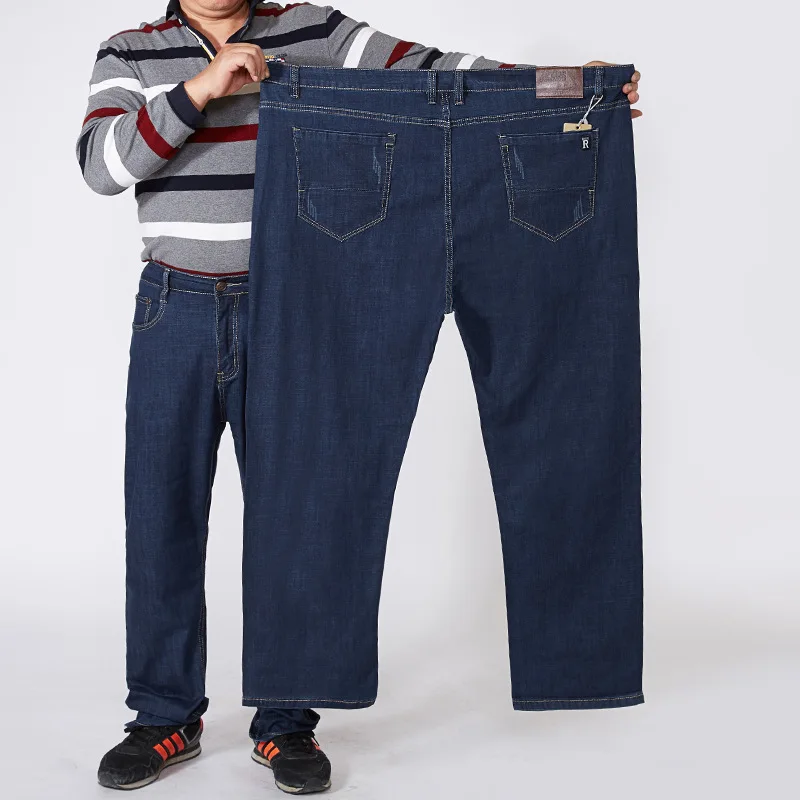Autumn Thick Jeans 200KG Men Big 56 54 Stretched Brand Elastic Plus Size Male High Waist Pants Loose Summer Thin Denim Trousers
