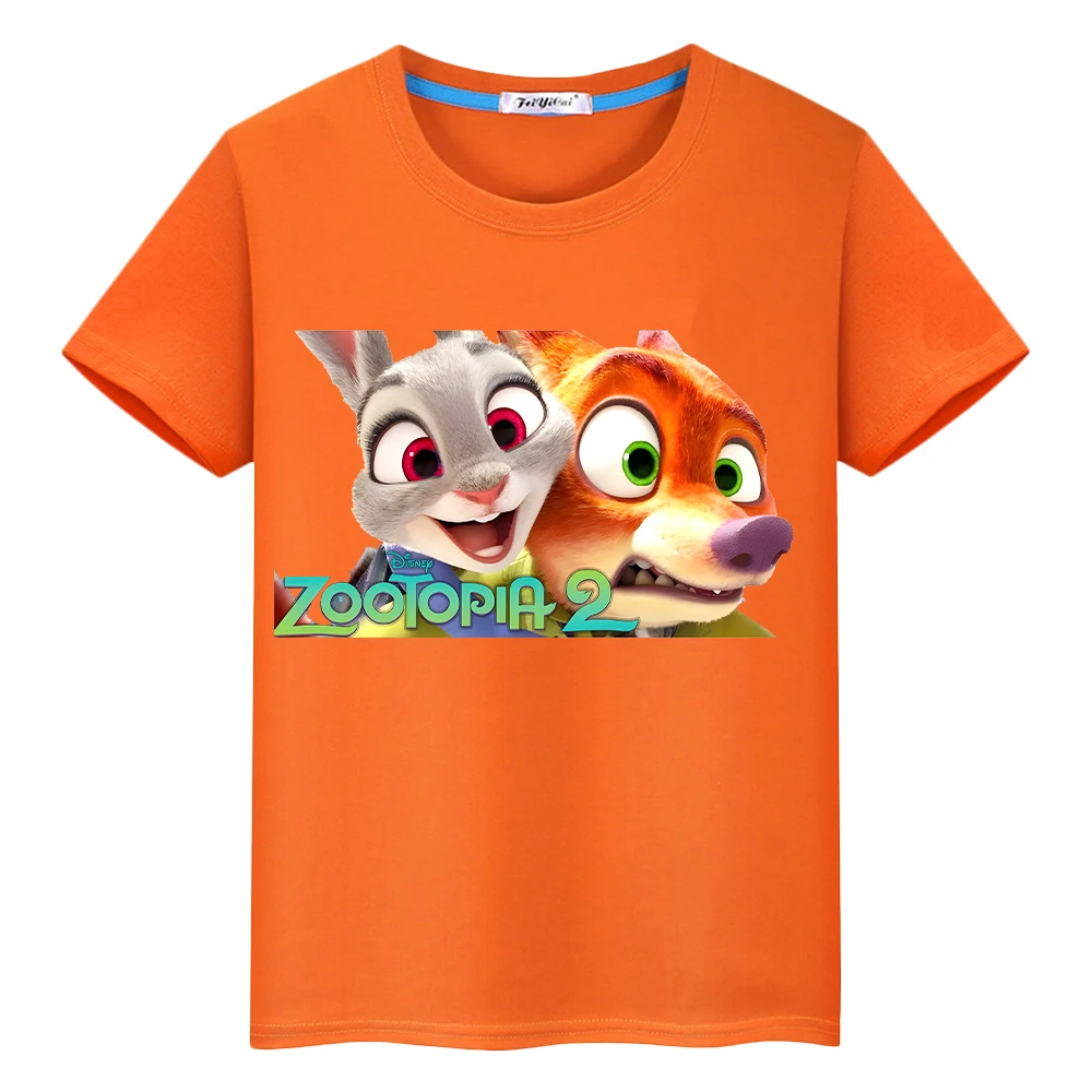 

Zootopia 2 Print t shirt for kids boy 10year 100%Cotton Kawaii Tops y2k one piece Disney anime Short pride tshirt girls clothes