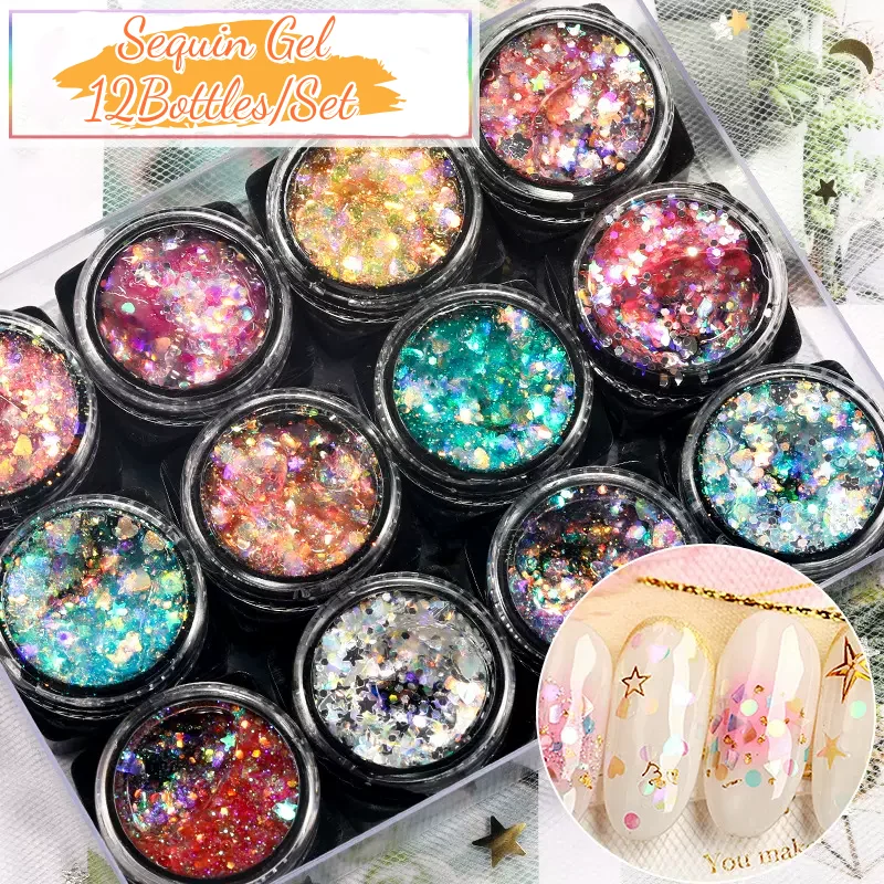 12Colors/Set Mermaid Sequins Body Glitter Gel Nail Hair Body Face Glitter Gel Diamond Shining Music Festival Party Face Glitter*