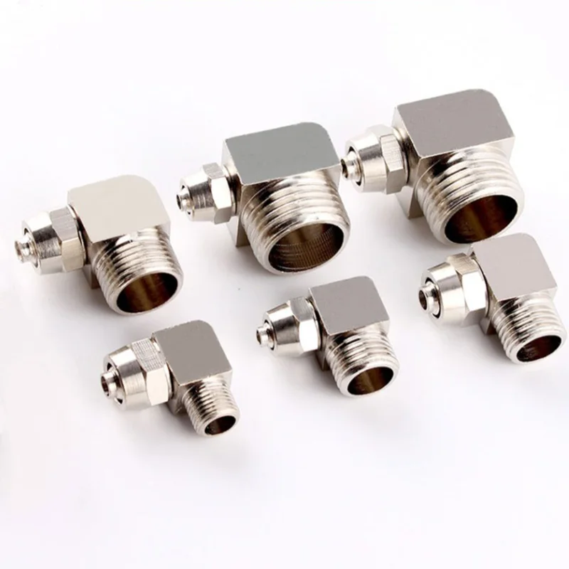 Pneumatic Quick Connector Gas Pipe Quick Screw Connector Pl8-02 Threaded Elbow Pl6-01/10-03/12-04 Copper Nickel Plated