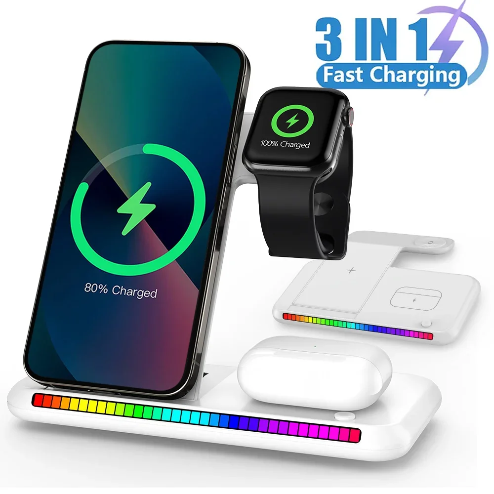Foldable Wireless Charger Station 3 in 1 Fast Magnetic Wireless Charging Pad Stand For iPhone 16 15 14 13 12 Pro Max Samsung S24