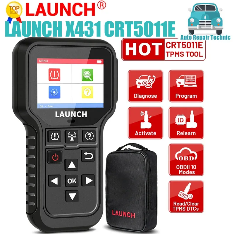 

LAUNCH X431 CRT5011E TPMS Diagnostic Tool Tire Pressure 315MHz 433MHz Activation Sensor OBD Automatic Stationary Relearn Program