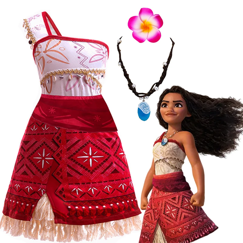 Disney 2025 Moana 2 Girls Cosplay Princess Costume Kids One Shoulder Sleeveless Dresses Christmas Party Vaiana Birthday Clothes