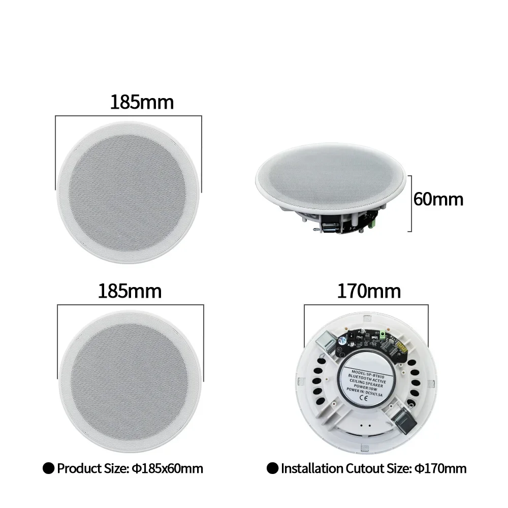 6\'\' 10W Bluetooth In-ceiling Speaker Moisture-proof Flush Mount Loudspeaker Built In Class D Amplifier Audio Sound System Indoor