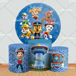 Paw-w Patrols Blue Round Backdrop Boy Birthday Party Decoration Cartoon Photo Photography Background Baby Shower Cylinder Cover