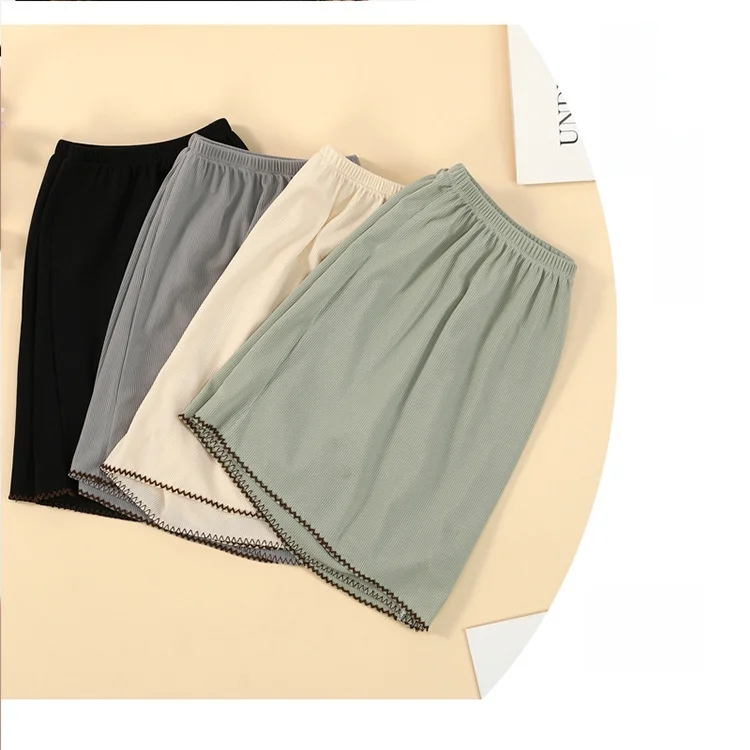plus Size Ice Silk Safety Pants Women's Loose Home Pants Summer Short Shorts Extra Fat Bottoming Pants Elastic Waist Polyeste...