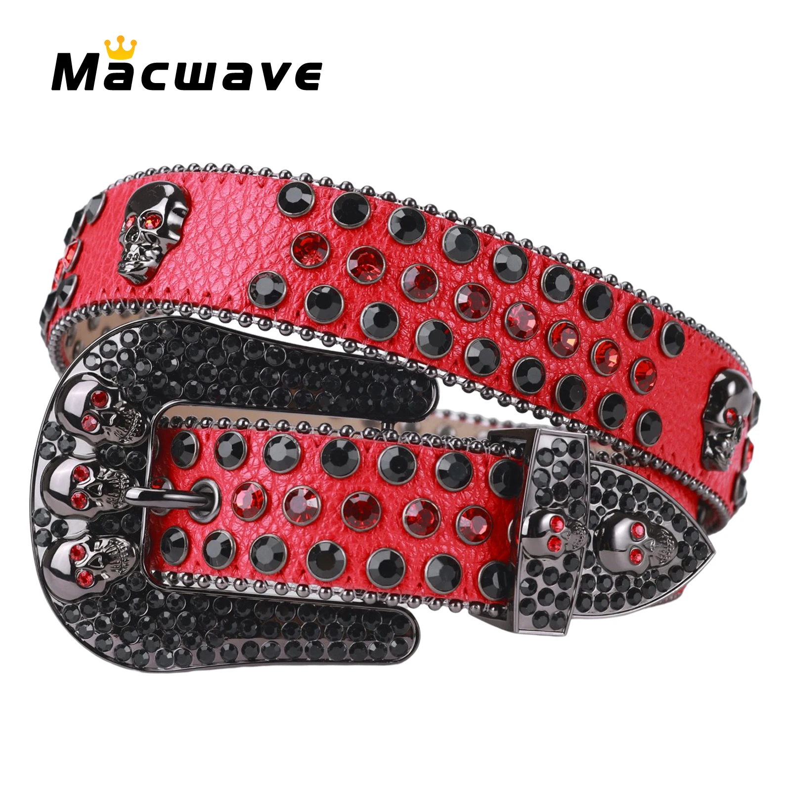 

2023 Hot Rhinestone Belts Studded Skull Lether Belts for Women Luxury Designer Brand Strap For Jeans Suppliers White Black