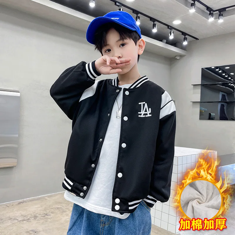 Teens Thick Jacket Boys Baseball Coat Kids Warm Autumn Winter Outerwear New Round Neck Letter Clothes Children's Tops - view 3