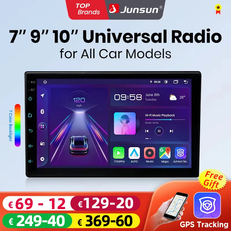 Junsun 7 9 10 inch Universal CarPlay Android Auto Car Radio For VW Fiat Renault Nissan Hyundai GPS Multimedia autoradio Stereo