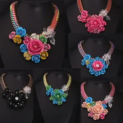 European and American Big Brand 6-color Multi-layer Flower Woven Short Collarbone Necklace Fashionable Women's Accessories