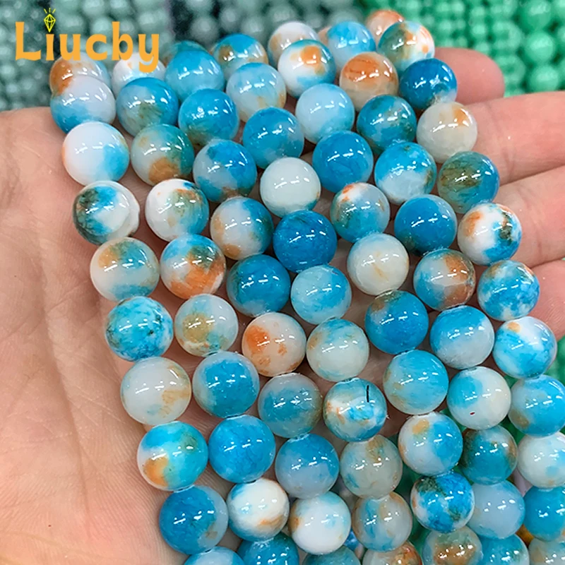 Lucky Yellow Blue Persian Jades Natural Stone Loose Bead DIY Charm Earrings Bracelets For Jewelry Making 15'' Strand 6/8/10/12mm