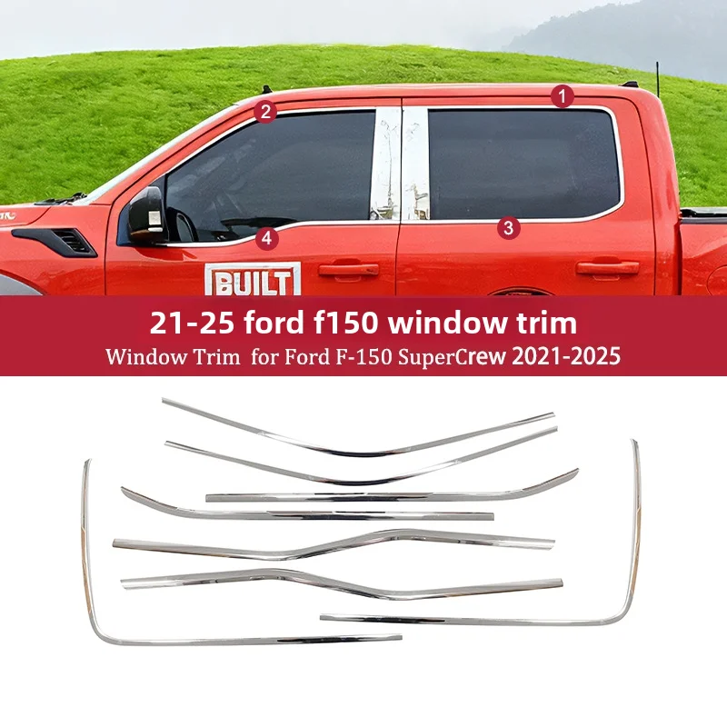 

For Ford F150 2015-2025 Window Trim Modification F350 Side Window Chrome Decoration Body Kit