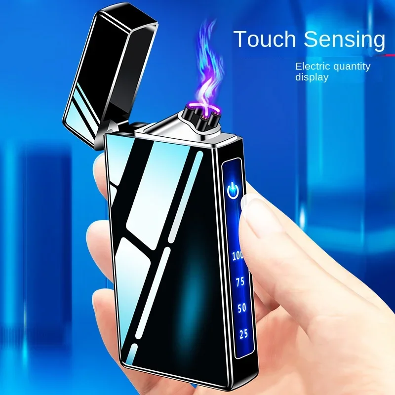 Electronic Lighter USB Type-C Rechargeable Lighter Dual Fire Arc/touch Screen Power Digital Display Pulse Cigarette Lighter