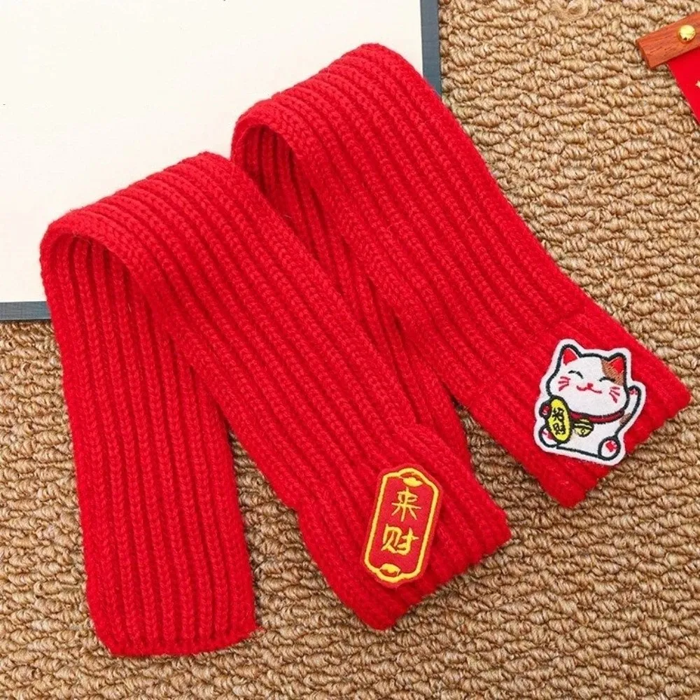 Durable Red Color Knitted Cat Scarf Warm Festive New Year Dog Scarf Blessing Embroidered Pet Neck Scarf Holiday Events