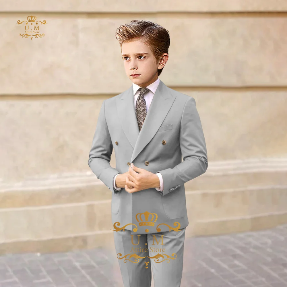 Classic boys' 2-piece suit brown peak lapel double breasted jacket pants set for kids wedding prom birthday party custom tuxedo