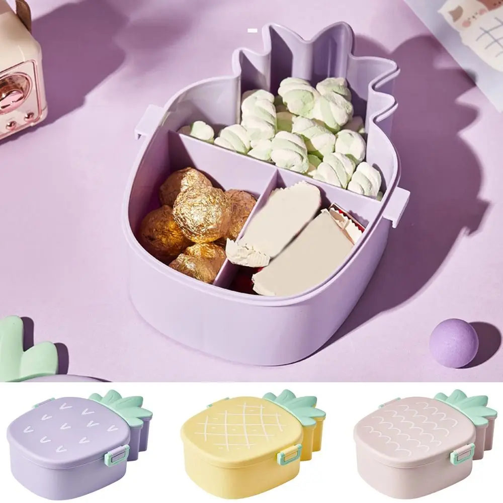 Portable Plastic Pineapple Shape Lunch Box Heat Resistant 3 Grids Candy Box Leak-proof Snack Dessert Container Office