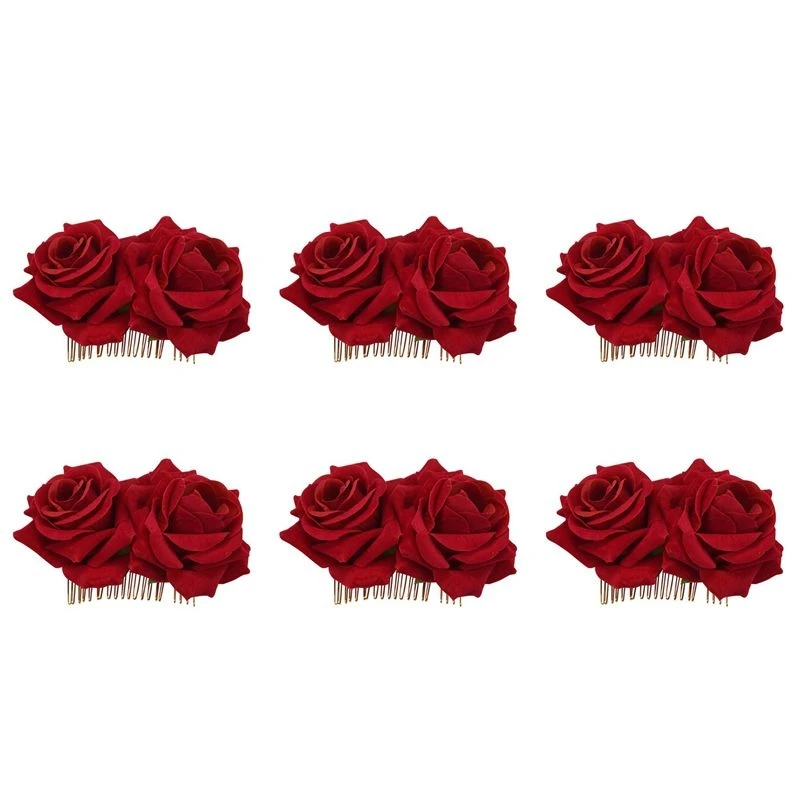 6X Pinza para el pelo con flor de rosa, broche de flor para bailarina de flamenco, pinza para peinado de mujer, accesorios para el cabello ecológicos