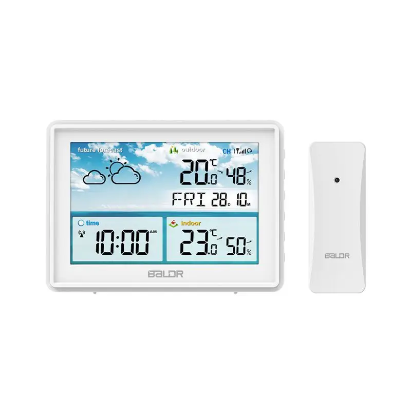 Baldr Wireless Color Weather Station Alerts Large LCD Display Temperature Humidity Meter Weather Forecast RCC Wall Desk Clock