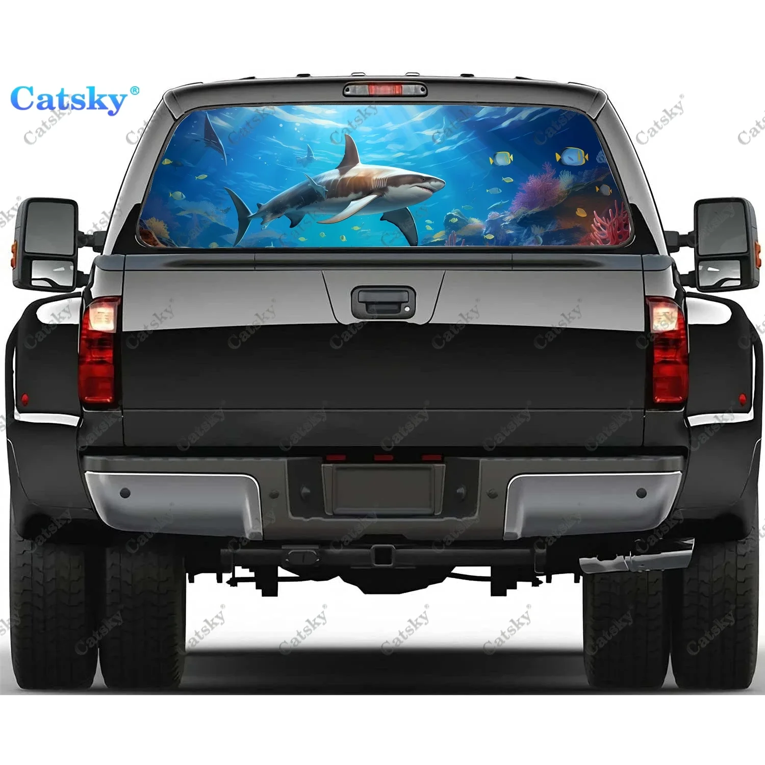 

Shark Swims Under Water Rear Window Decal Fit Pickup,Truck,Car Universal See Through Perforated Back Window Vinyl Sticker
