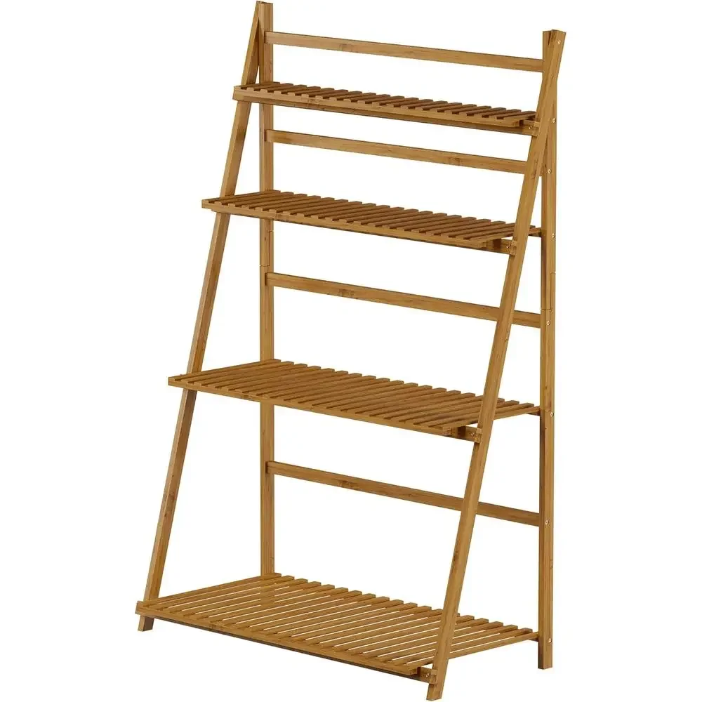 4-Tier Bamboo Ladder Plant Stand - Versatile Indoor/Outdoor Storage for Plants, Pots, Shoes, and More