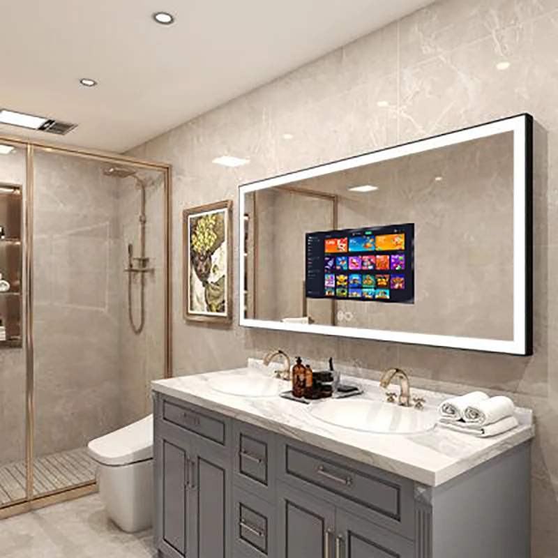 Wholesale Hotel Home Touch Screen Mirror With Tv Android Gym Magic Smart Mirror IP65 Waterproof Bathroom Mirror Tv SMM-55