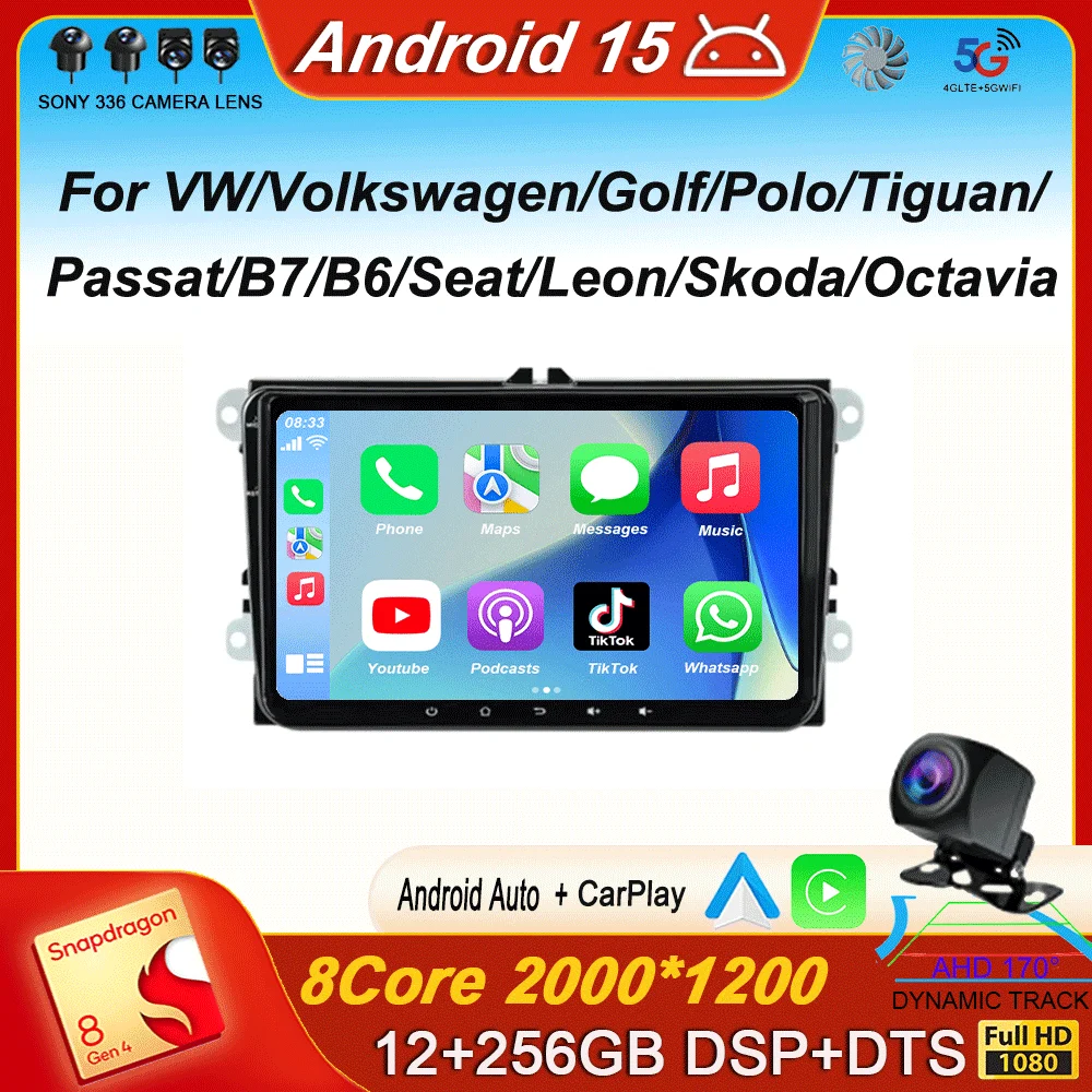 

9" Car Radio Android 15 For VW/Volkswagen/Golf/Polo/Tiguan/Passat/B7/B6/Seat/Leon/Skoda/Octavia GPS Navigation Multimedia Player