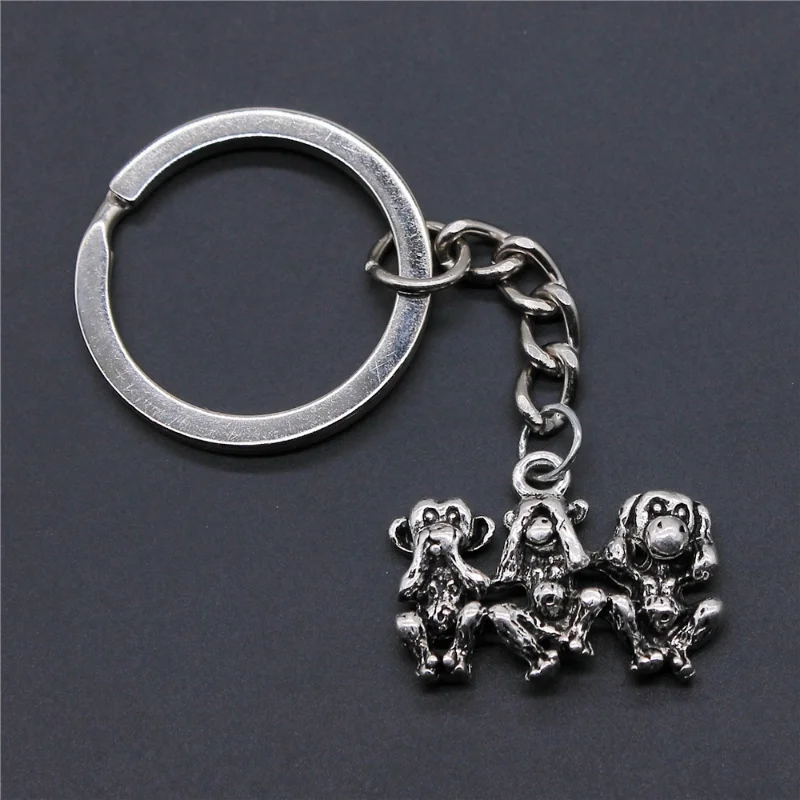 Fashion Jewelry Alloy Pendant Keychain Retro Three Monkeys Don\'t Look, Listen or Speak