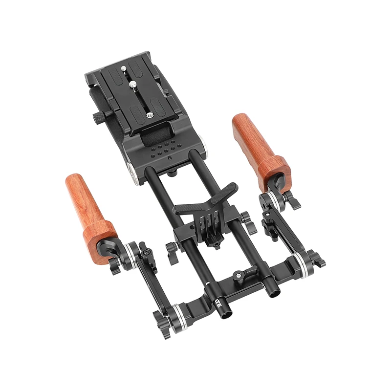 Kayulin Shoulder Mount 15mm Railblock Rig with ARRI Camera Plate and Wooden Handgrip For DSLR Cameras and Camcorders