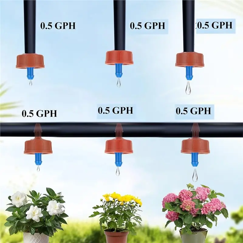 PZHI Irrigation Spot Dripper 0.5 GPH, 60 Pieces Pressure Compensating Emitters for 1/4 Inch Tubing, Drip Irrigation Kit for