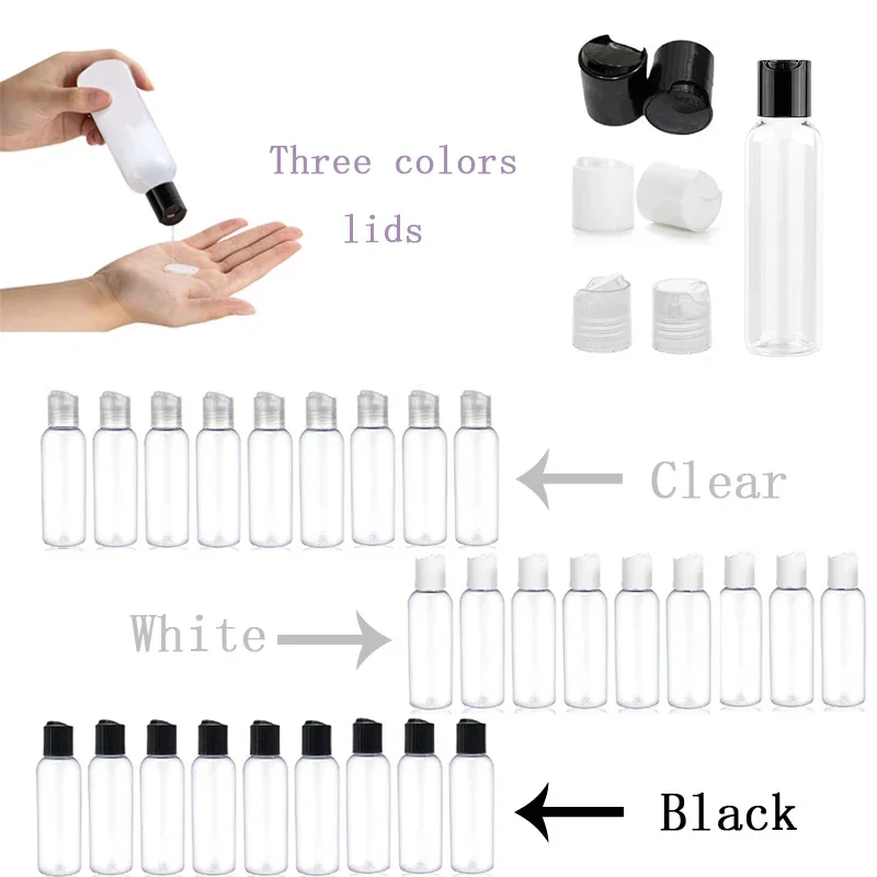 50Pcs 30ml-100ml Clear Squeeze Plastic Bottle W/ Dome Flap Cap Empty Refillable Travel Lotion Container For Cream Shampoo Liquid